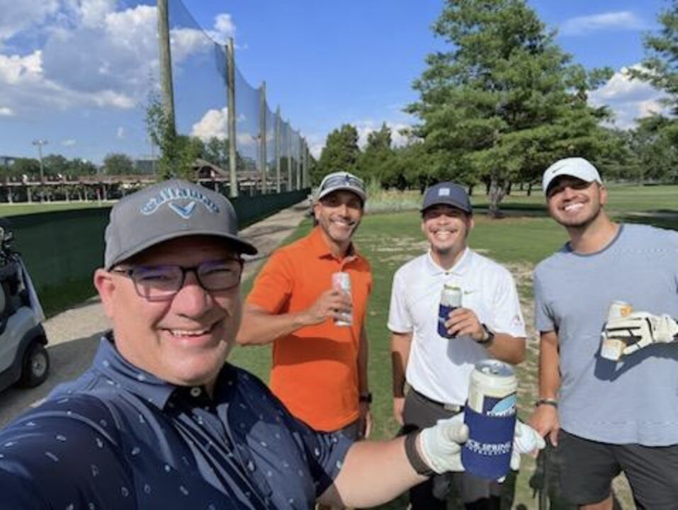 Friends at the driving range